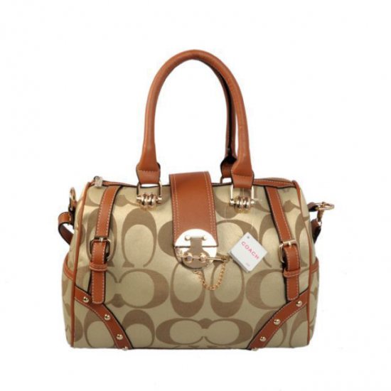 Coach Lock In Monogram Medium Khaki Luggage Bags BYZ - Click Image to Close